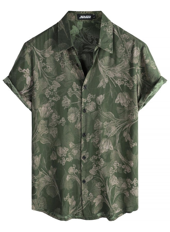 JOTOOK Mens Hawaiian Shirt Short Sleeve Button Down Tropical Shirts Casual Floral Summer Beach Shirt X-Large ArmyGreen - Image 1